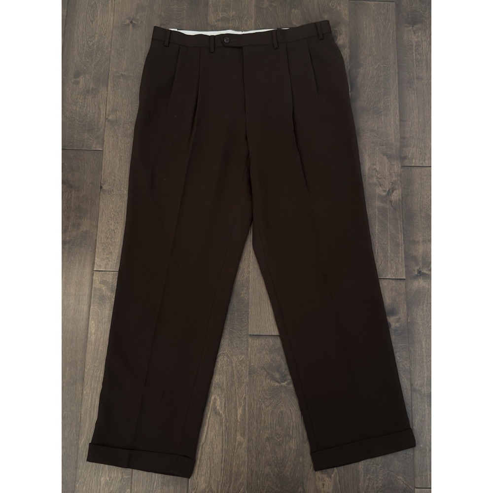 Ralph Lauren Brown Pleated Front Dress Pants Mens Size 38X32 Pocket Cuff Trouser